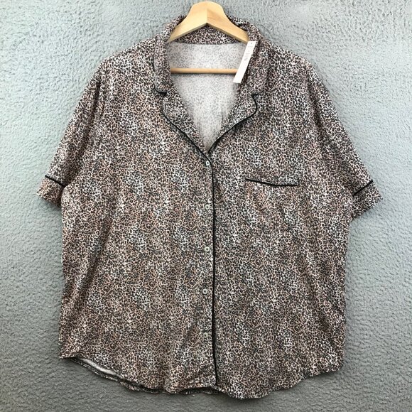 New Heavenly By Victoria Womens XL Button-Up Pajama Top With Animal Print - Picture 1 of 11